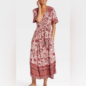 Knox Rose Rust Floral Boho Maxi Dress Size L